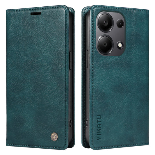 YIKATU YK-006 For Xiaomi Redmi Note 13 Pro 4G / Poco M6 Pro 4G Case Flip Wallet Phone Cover Litchi Texture - Blue