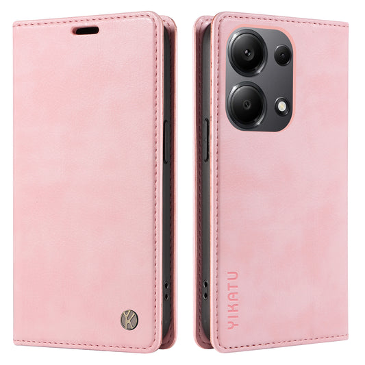 YIKATU YK-006 For Xiaomi Redmi Note 13 Pro 4G / Poco M6 Pro 4G Case Flip Wallet Phone Cover Litchi Texture - Pink