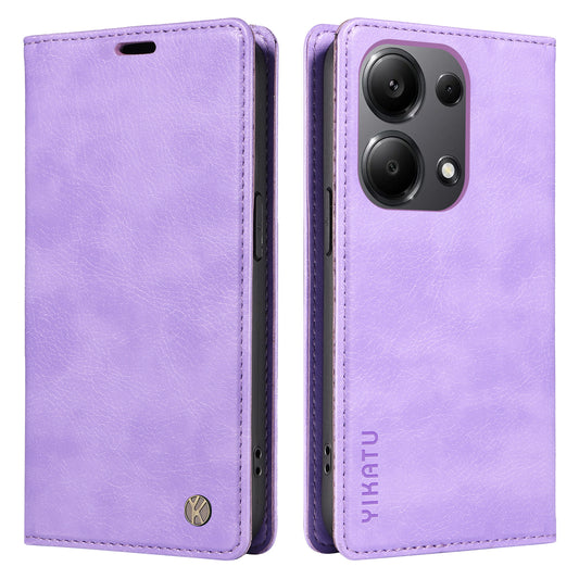 YIKATU YK-006 For Xiaomi Redmi Note 13 Pro 4G / Poco M6 Pro 4G Case Flip Wallet Phone Cover Litchi Texture - Purple