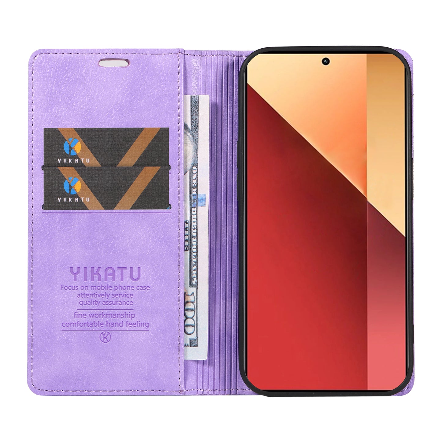 YIKATU YK-006 For Xiaomi Redmi Note 13 Pro 4G / Poco M6 Pro 4G Case Flip Wallet Phone Cover Litchi Texture - Purple