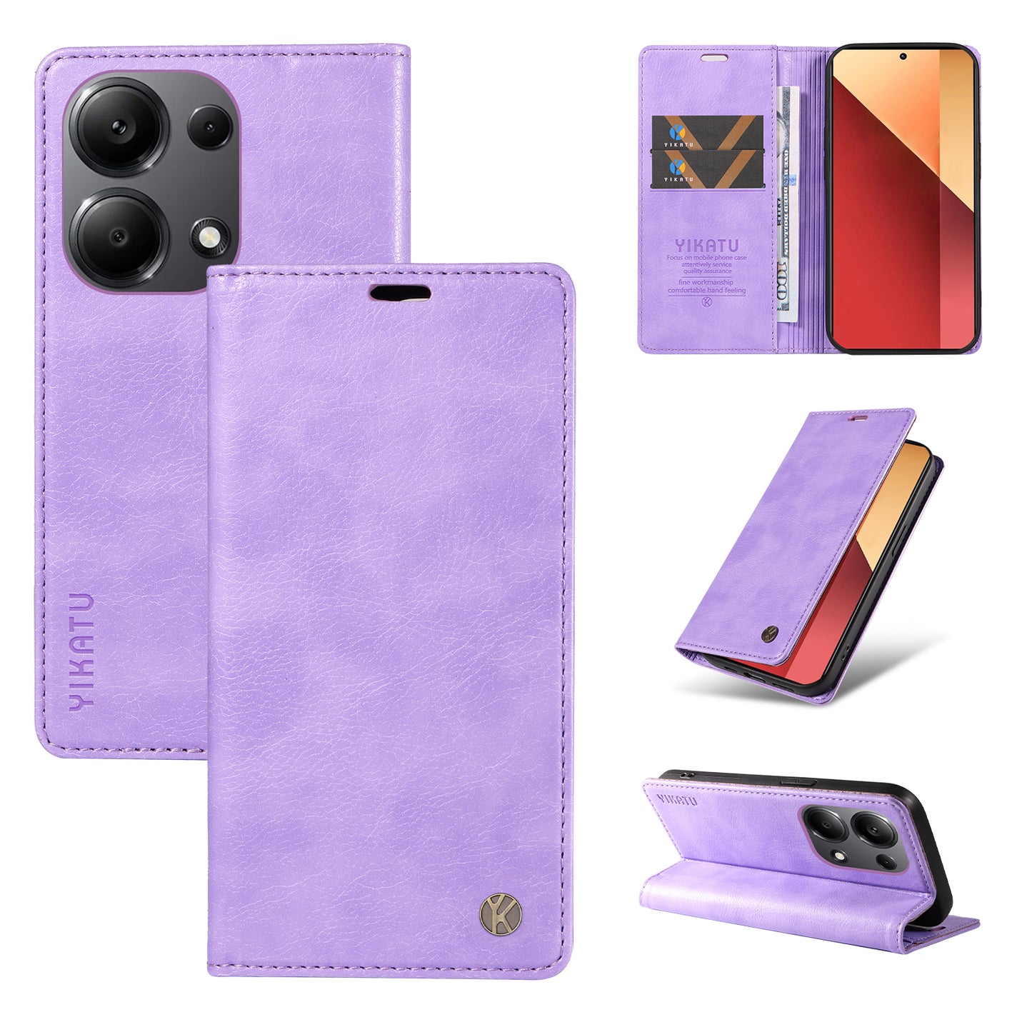 YIKATU YK-006 For Xiaomi Redmi Note 13 Pro 4G / Poco M6 Pro 4G Case Flip Wallet Phone Cover Litchi Texture - Purple