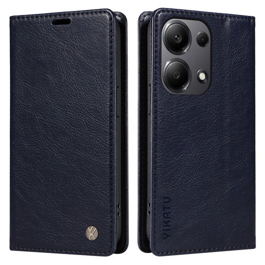 YIKATU YK-006 For Xiaomi Redmi Note 13 Pro 4G / Poco M6 Pro 4G Case Flip Wallet Phone Cover Litchi Texture - Navy Blue