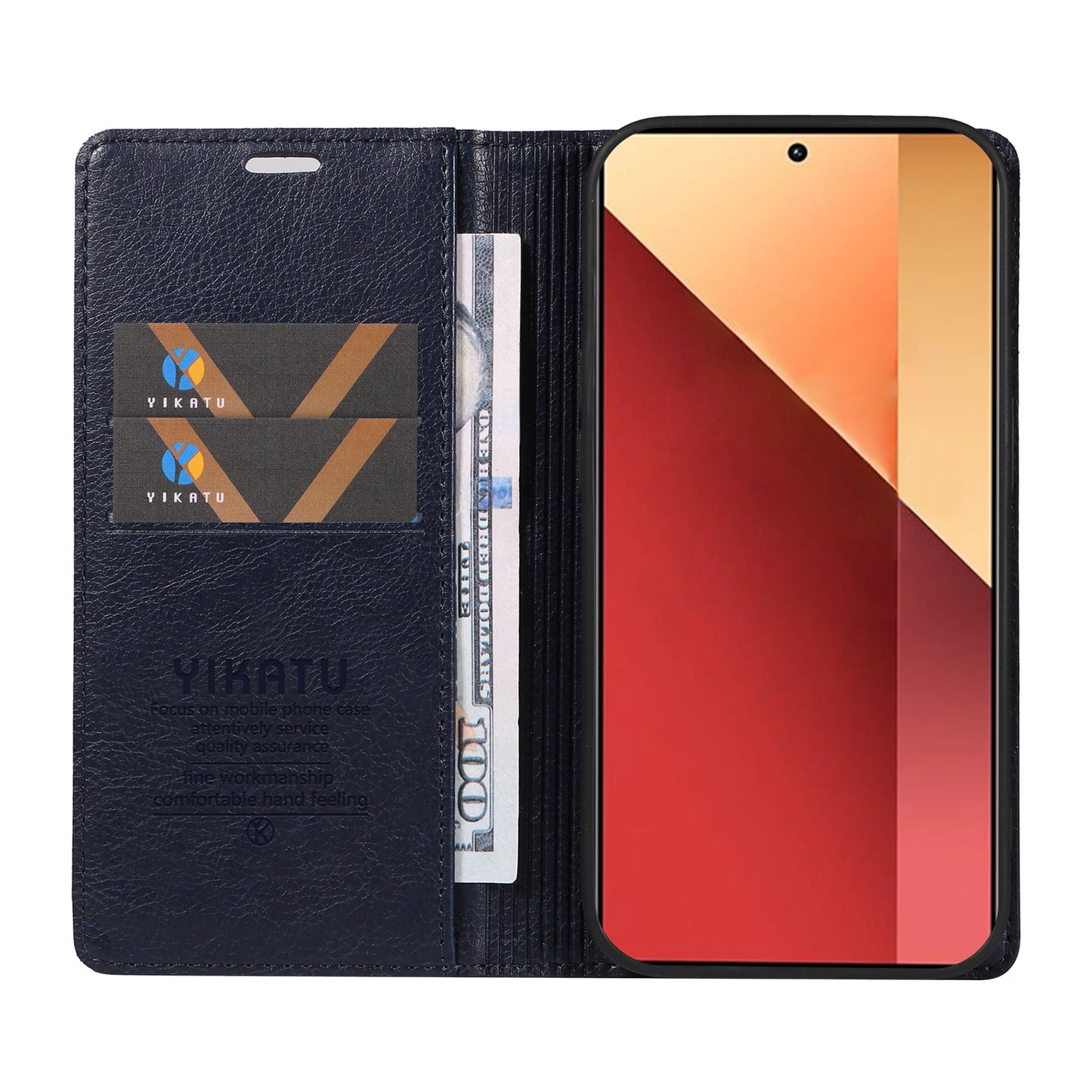 YIKATU YK-006 For Xiaomi Redmi Note 13 Pro 4G / Poco M6 Pro 4G Case Flip Wallet Phone Cover Litchi Texture - Navy Blue