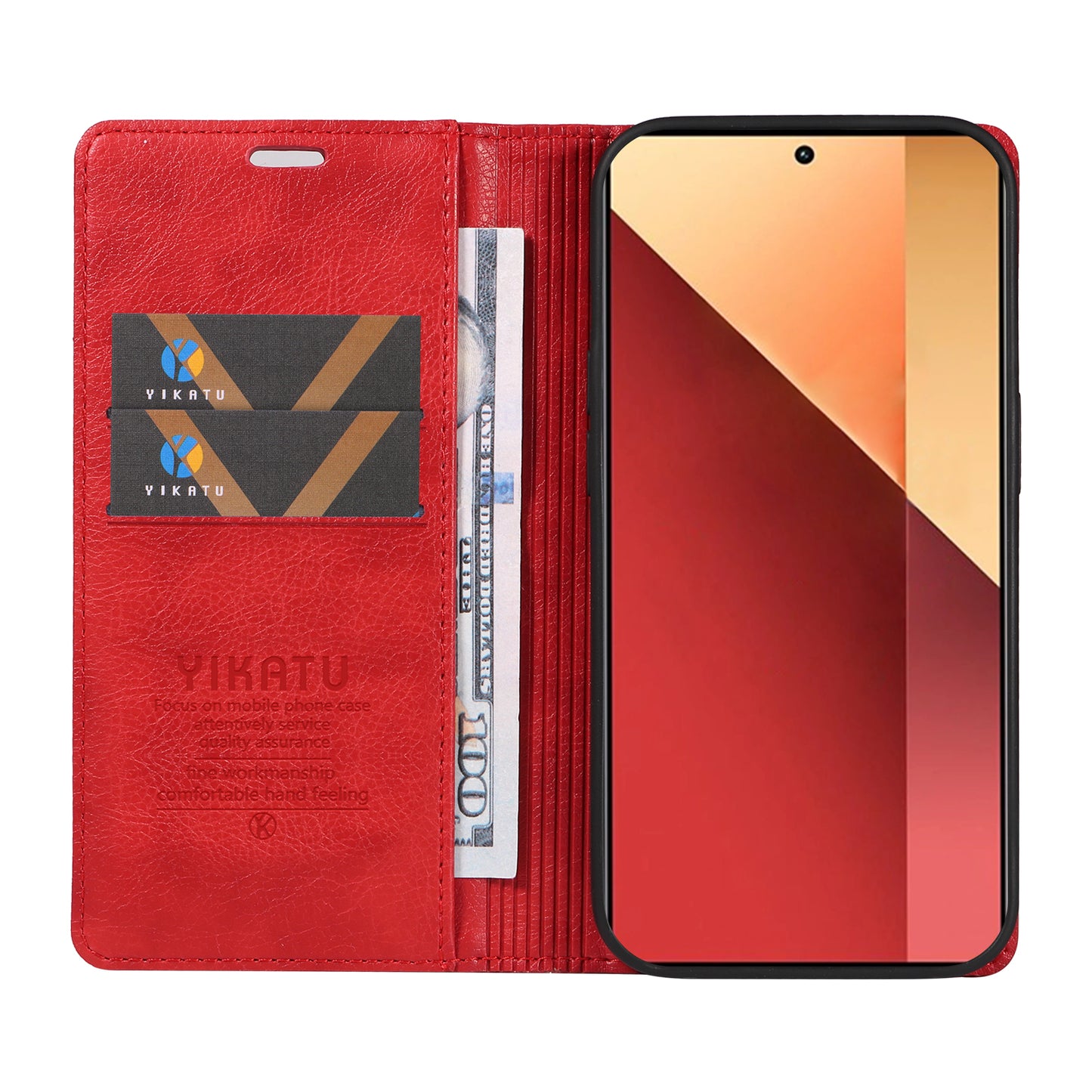 YIKATU YK-006 For Xiaomi Redmi Note 13 Pro 4G / Poco M6 Pro 4G Case Flip Wallet Phone Cover Litchi Texture - Red