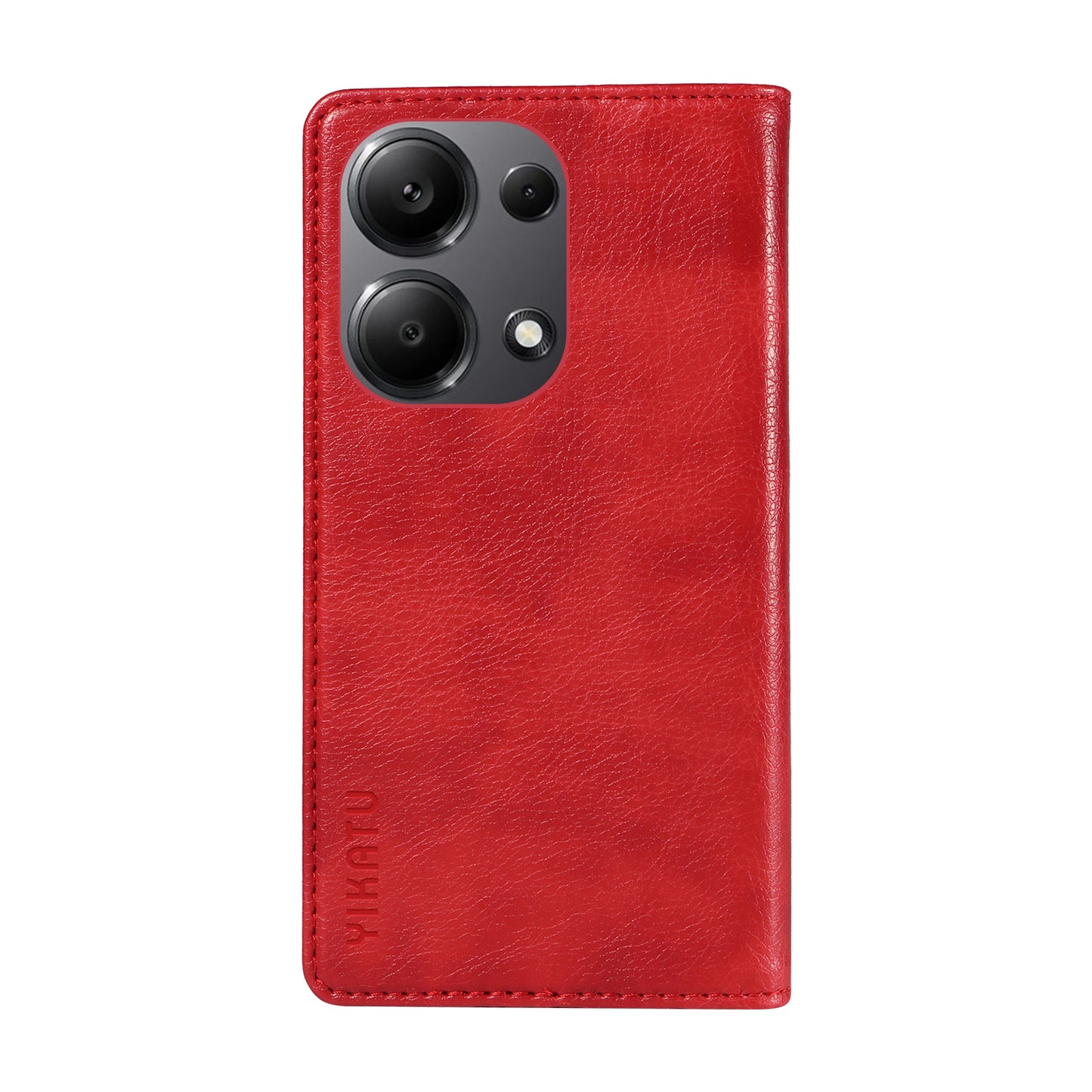 YIKATU YK-006 For Xiaomi Redmi Note 13 Pro 4G / Poco M6 Pro 4G Case Flip Wallet Phone Cover Litchi Texture - Red