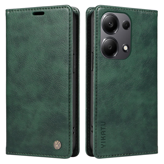 YIKATU YK-006 For Xiaomi Redmi Note 13 Pro 4G / Poco M6 Pro 4G Case Flip Wallet Phone Cover Litchi Texture - Green