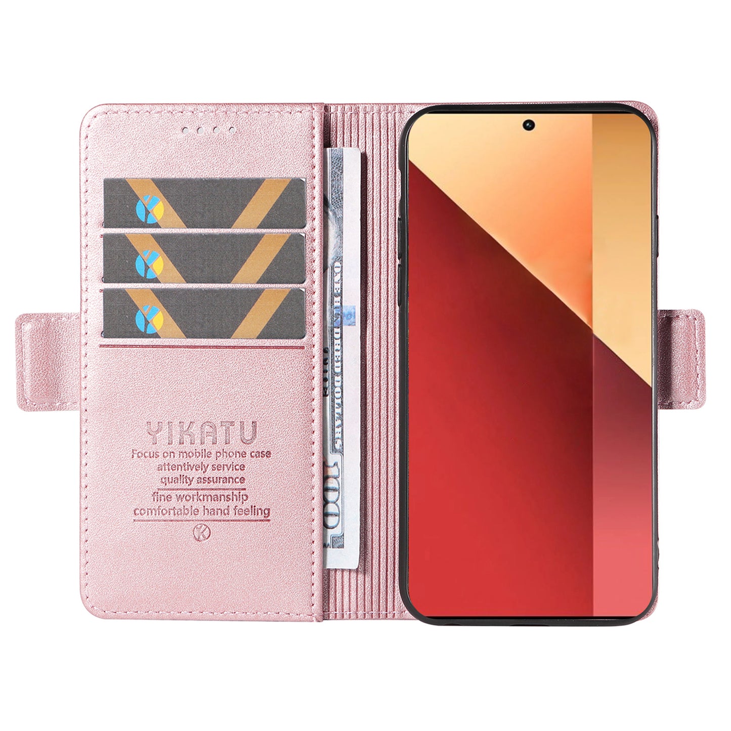 YIKATU YK-003 For Xiaomi Redmi Note 13 Pro 4G / Poco M6 Pro 4G Phone Case Stand Magnetic Protect Cover - Rose Gold