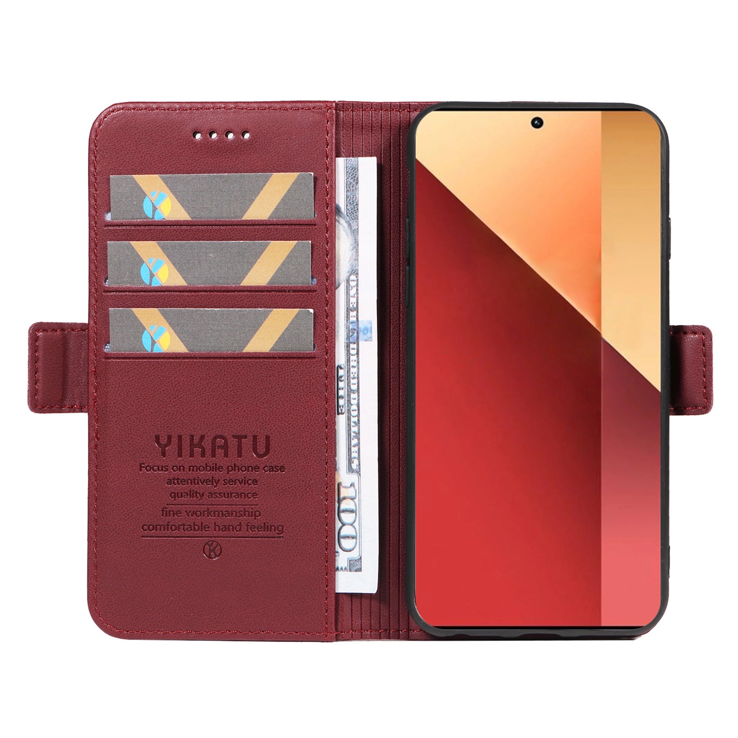 YIKATU YK-003 For Xiaomi Redmi Note 13 Pro 4G / Poco M6 Pro 4G Phone Case Stand Magnetic Protect Cover - Wine Red