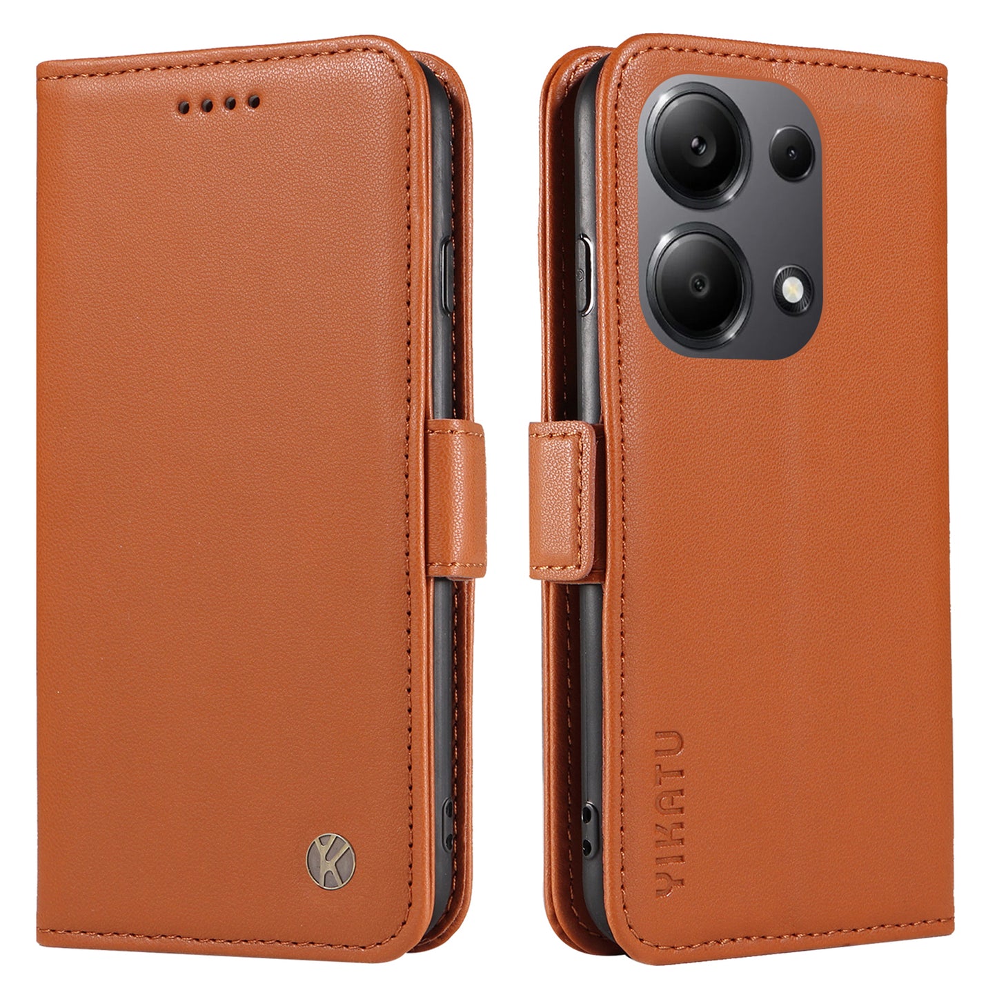 YIKATU YK-003 For Xiaomi Redmi Note 13 Pro 4G / Poco M6 Pro 4G Phone Case Stand Magnetic Protect Cover - Brown