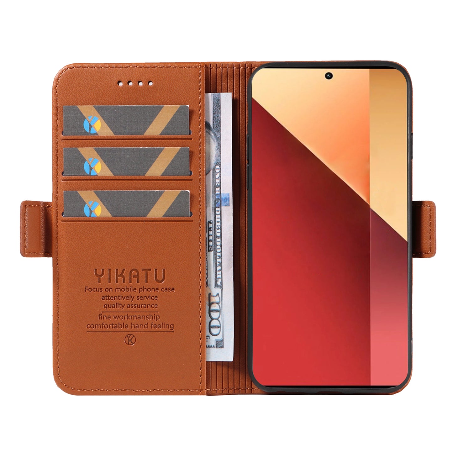 YIKATU YK-003 For Xiaomi Redmi Note 13 Pro 4G / Poco M6 Pro 4G Phone Case Stand Magnetic Protect Cover - Brown