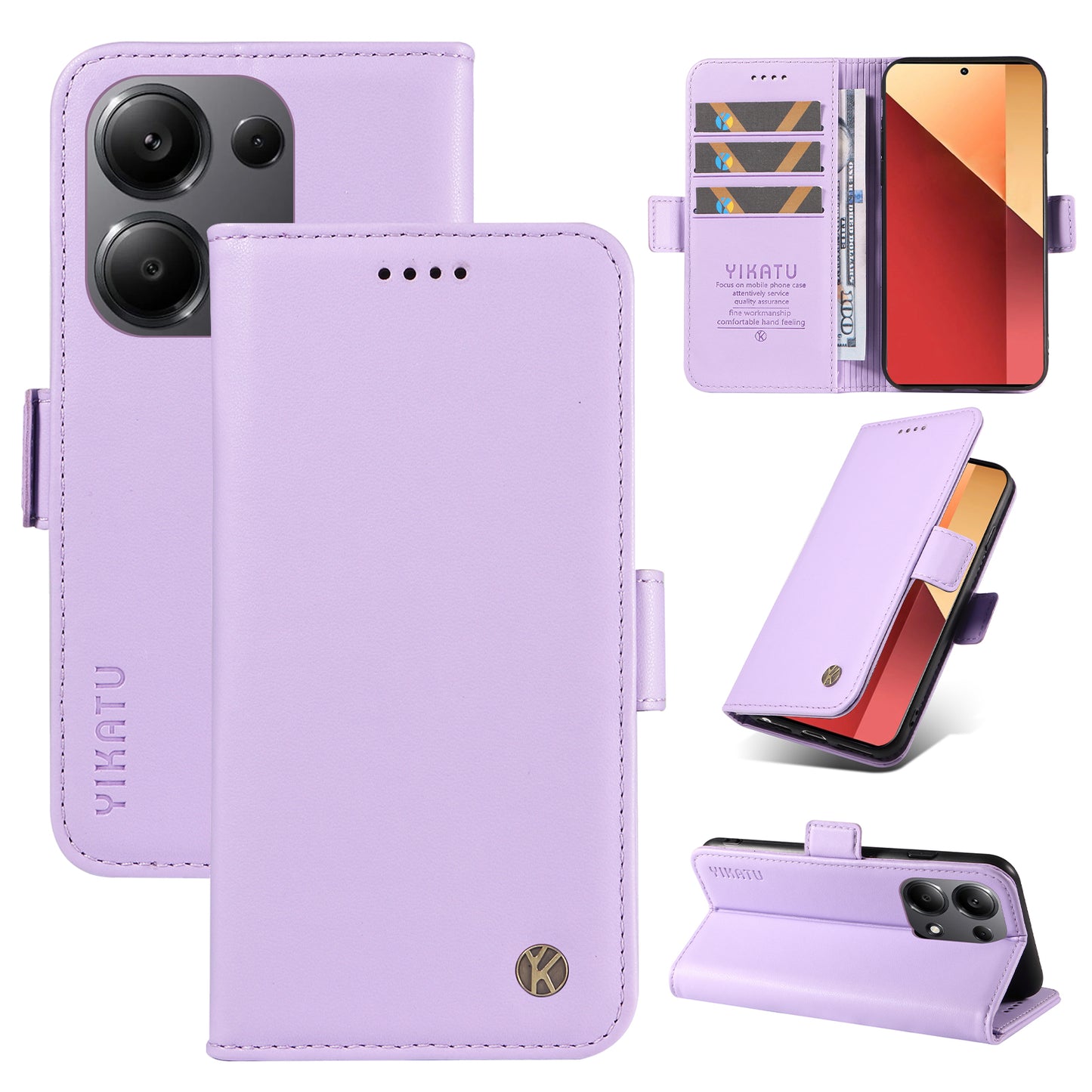 YIKATU YK-003 For Xiaomi Redmi Note 13 Pro 4G / Poco M6 Pro 4G Phone Case Stand Magnetic Protect Cover - Light Purple