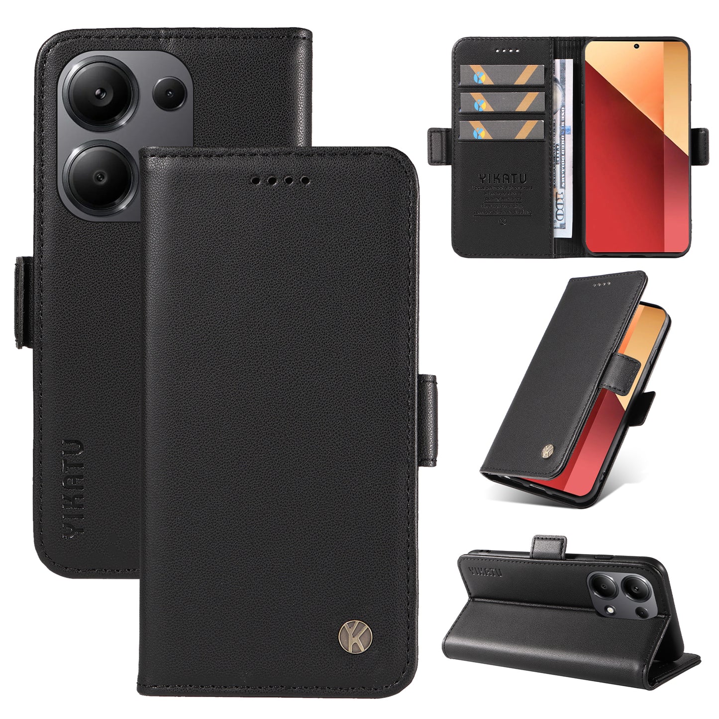 YIKATU YK-003 For Xiaomi Redmi Note 13 Pro 4G / Poco M6 Pro 4G Phone Case Stand Magnetic Protect Cover - Black