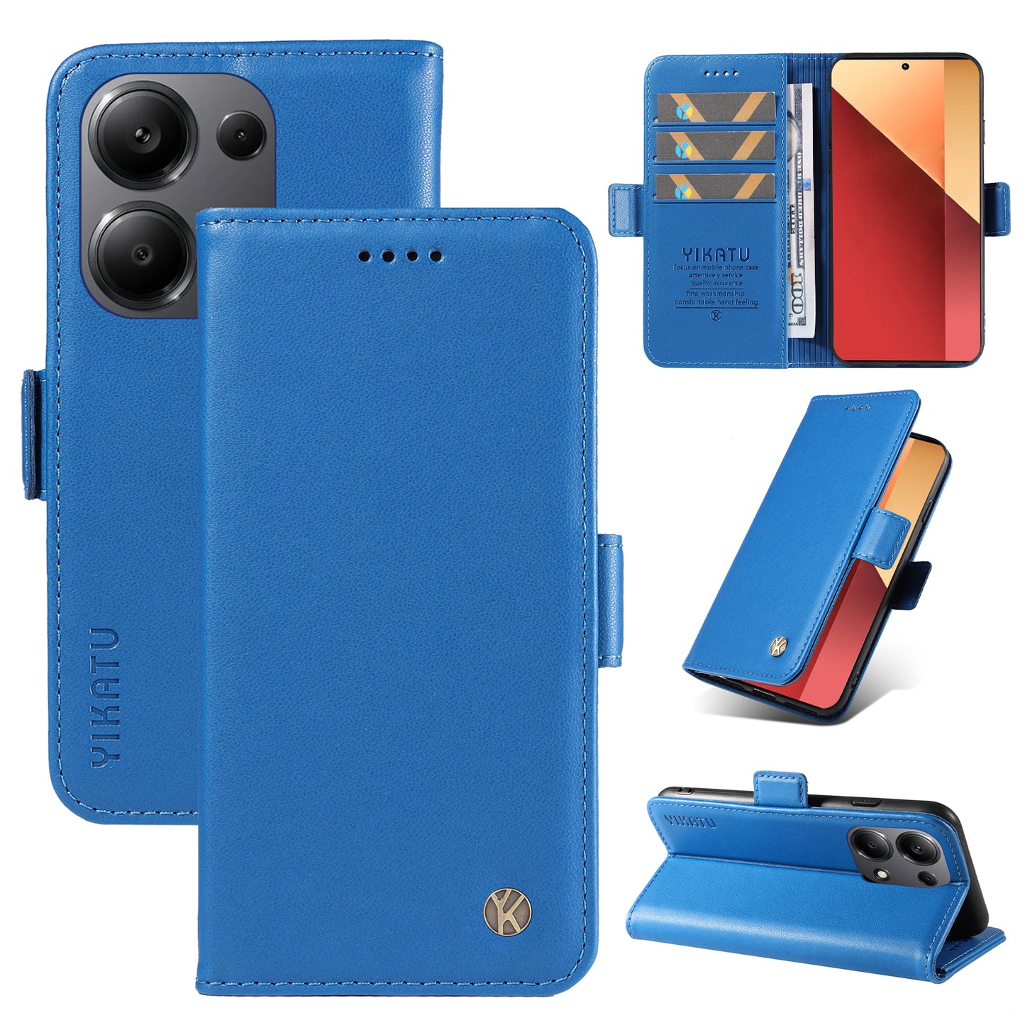 YIKATU YK-003 For Xiaomi Redmi Note 13 Pro 4G / Poco M6 Pro 4G Phone Case Stand Magnetic Protect Cover - Sky Blue