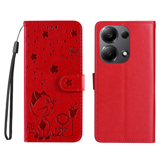 KT Imprinting Flower Series-4 For Xiaomi Redmi Note 13 Pro 4G / Poco M6 Pro 4G Phone Case with Cat Bee Pattern - Red