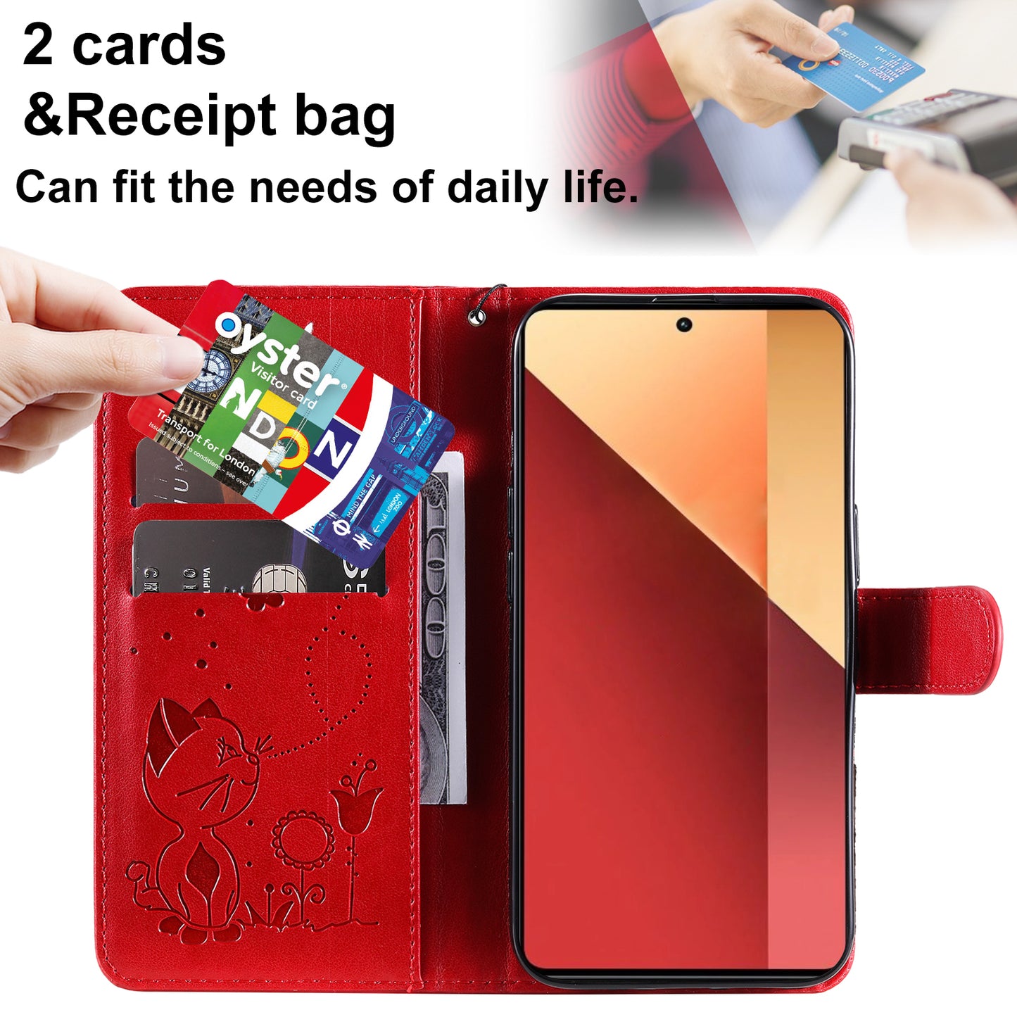 KT Imprinting Flower Series-4 For Xiaomi Redmi Note 13 Pro 4G / Poco M6 Pro 4G Phone Case with Cat Bee Pattern - Red
