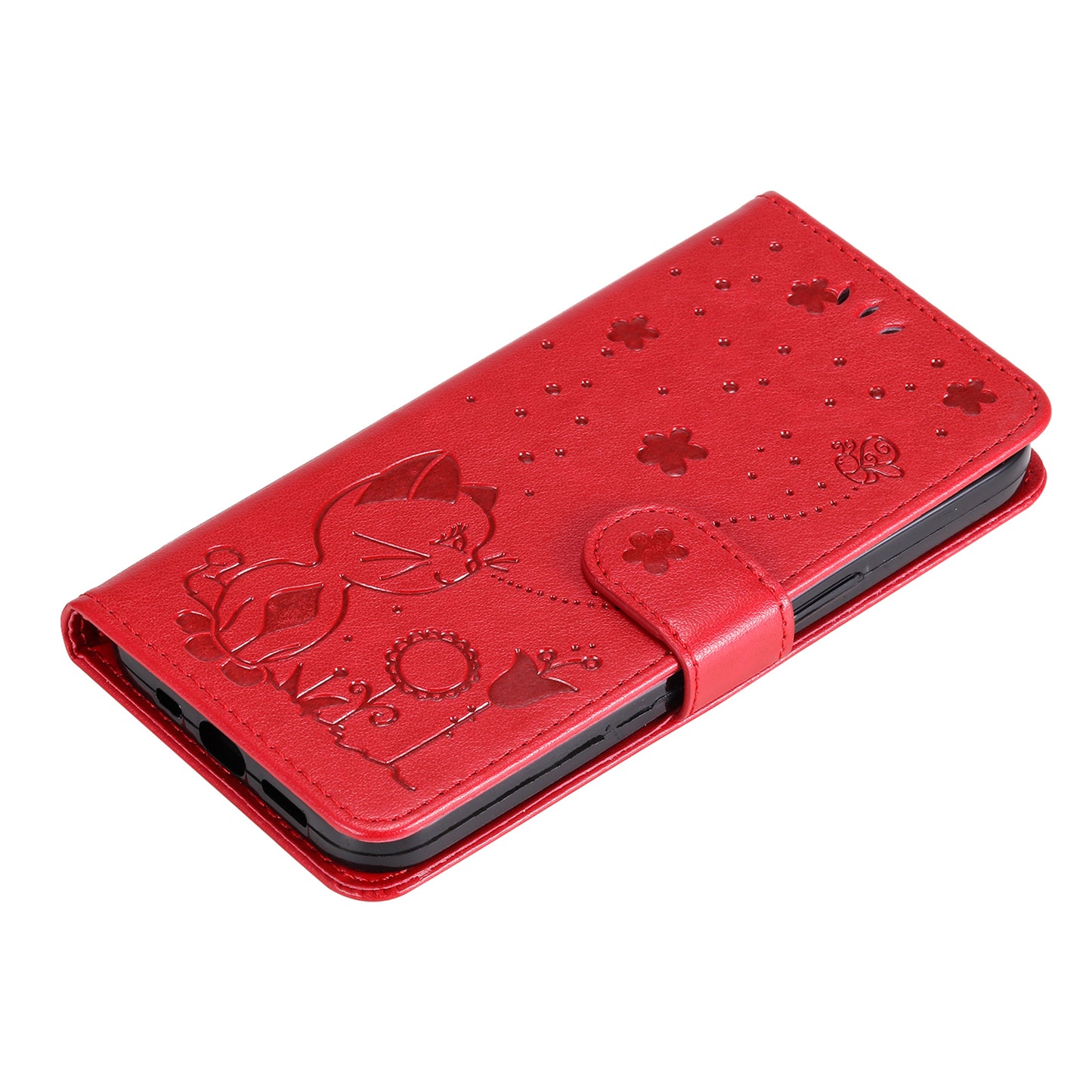 KT Imprinting Flower Series-4 For Xiaomi Redmi Note 13 Pro 4G / Poco M6 Pro 4G Phone Case with Cat Bee Pattern - Red