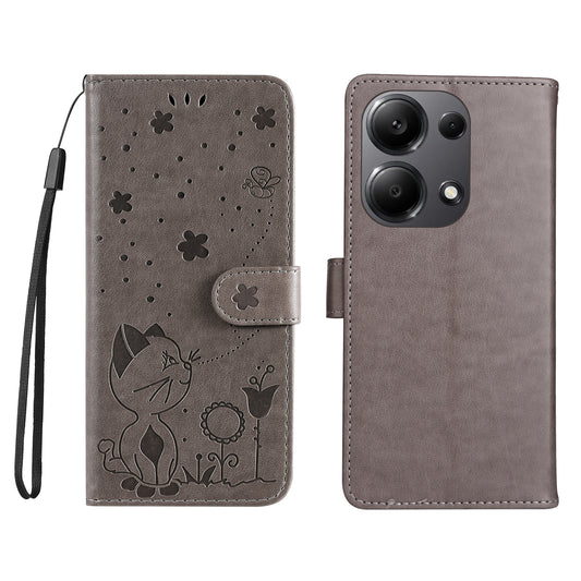 KT Imprinting Flower Series-4 For Xiaomi Redmi Note 13 Pro 4G / Poco M6 Pro 4G Phone Case with Cat Bee Pattern - Grey