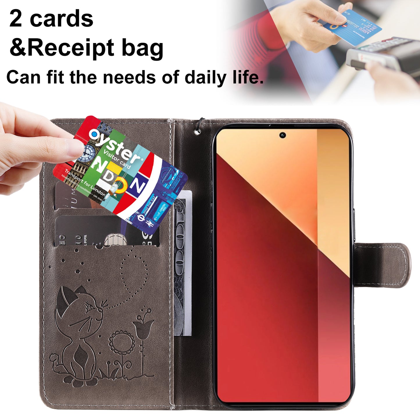KT Imprinting Flower Series-4 For Xiaomi Redmi Note 13 Pro 4G / Poco M6 Pro 4G Phone Case with Cat Bee Pattern - Grey