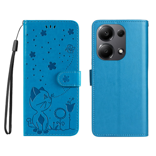 KT Imprinting Flower Series-4 For Xiaomi Redmi Note 13 Pro 4G / Poco M6 Pro 4G Phone Case with Cat Bee Pattern - Blue