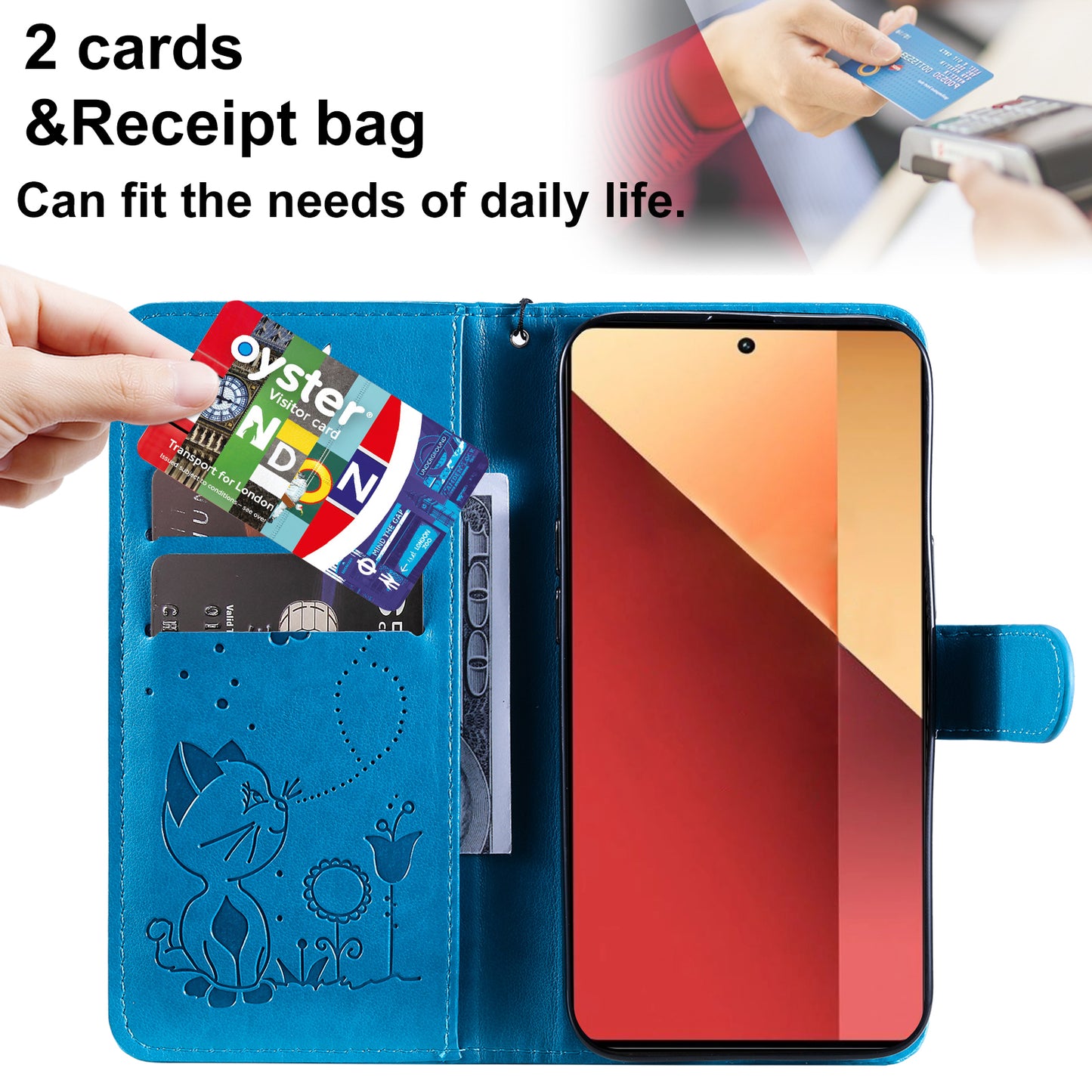 KT Imprinting Flower Series-4 For Xiaomi Redmi Note 13 Pro 4G / Poco M6 Pro 4G Phone Case with Cat Bee Pattern - Blue