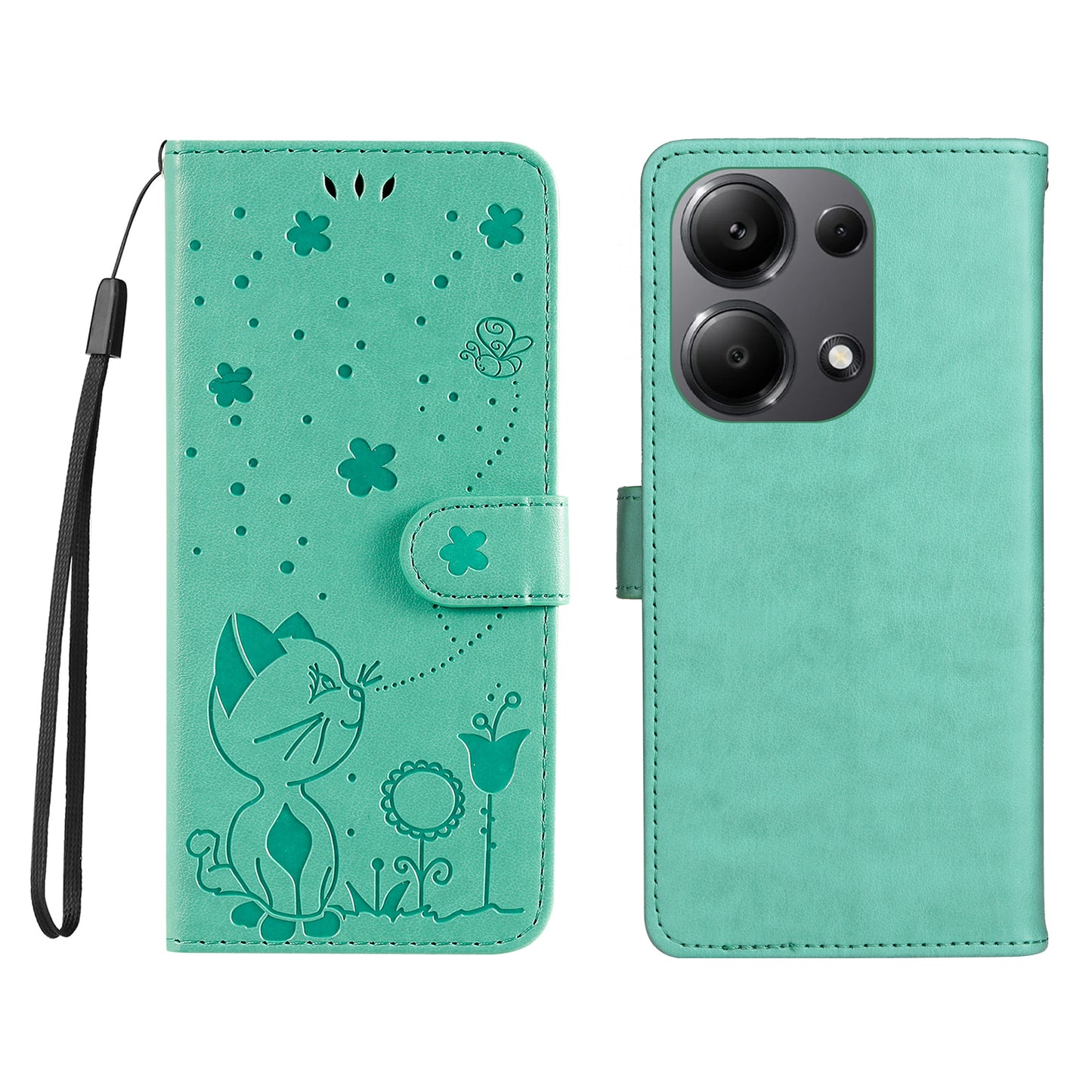KT Imprinting Flower Series-4 For Xiaomi Redmi Note 13 Pro 4G / Poco M6 Pro 4G Phone Case with Cat Bee Pattern - Green