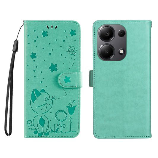 KT Imprinting Flower Series-4 For Xiaomi Redmi Note 13 Pro 4G / Poco M6 Pro 4G Phone Case with Cat Bee Pattern - Green