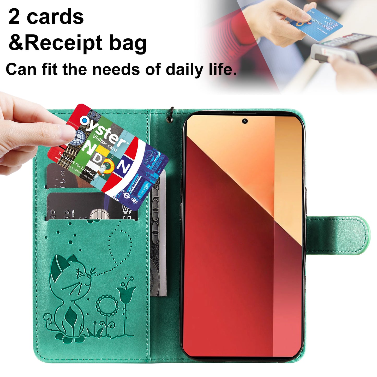 KT Imprinting Flower Series-4 For Xiaomi Redmi Note 13 Pro 4G / Poco M6 Pro 4G Phone Case with Cat Bee Pattern - Green