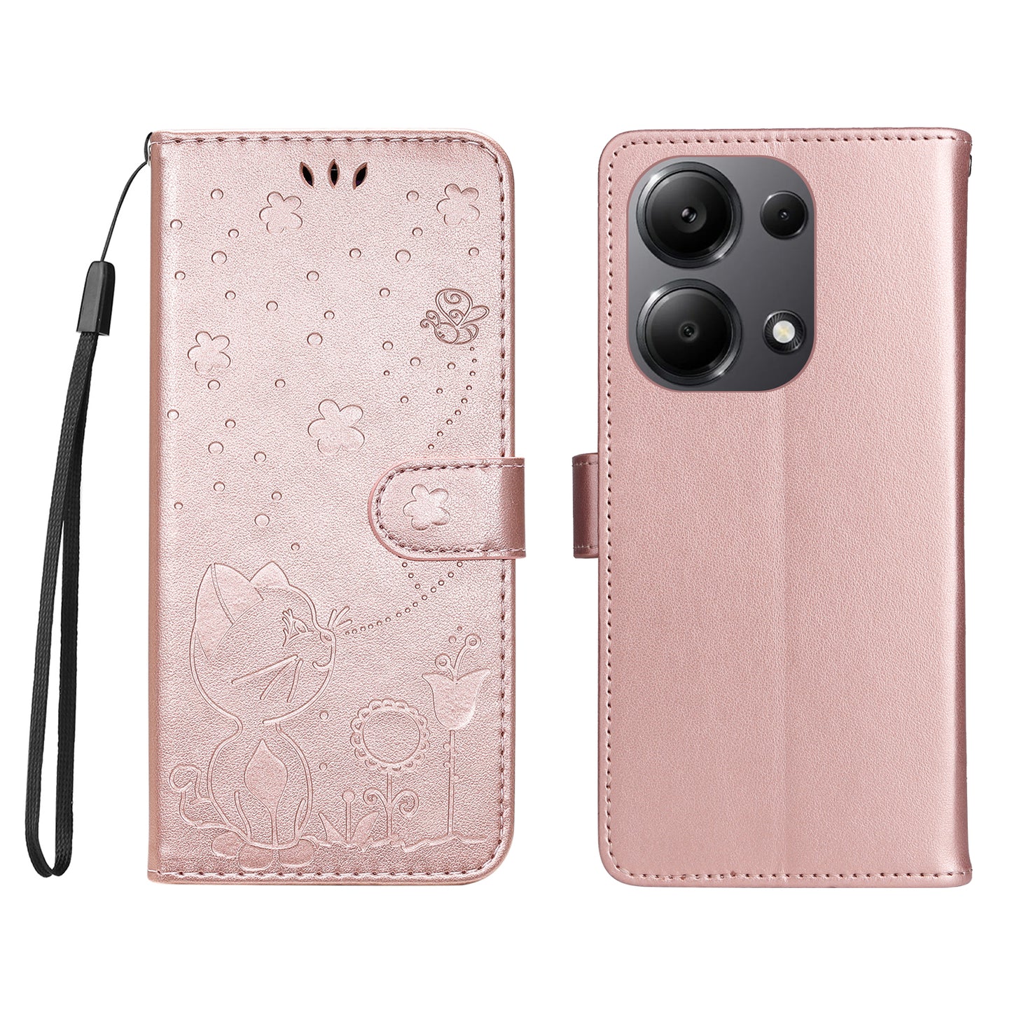 KT Imprinting Flower Series-4 For Xiaomi Redmi Note 13 Pro 4G / Poco M6 Pro 4G Phone Case with Cat Bee Pattern - Rose Gold