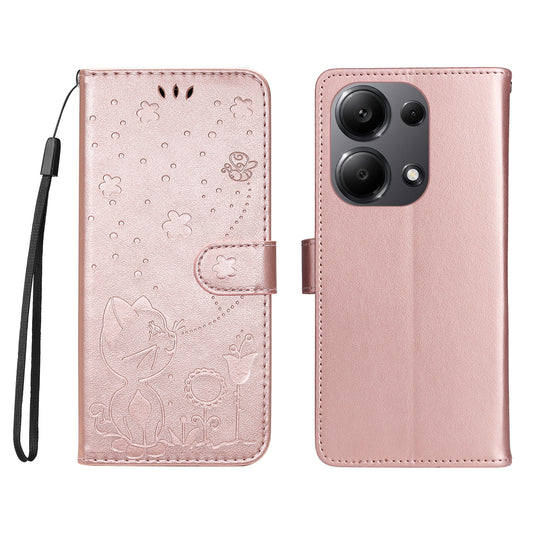 KT Imprinting Flower Series-4 For Xiaomi Redmi Note 13 Pro 4G / Poco M6 Pro 4G Phone Case with Cat Bee Pattern - Rose Gold