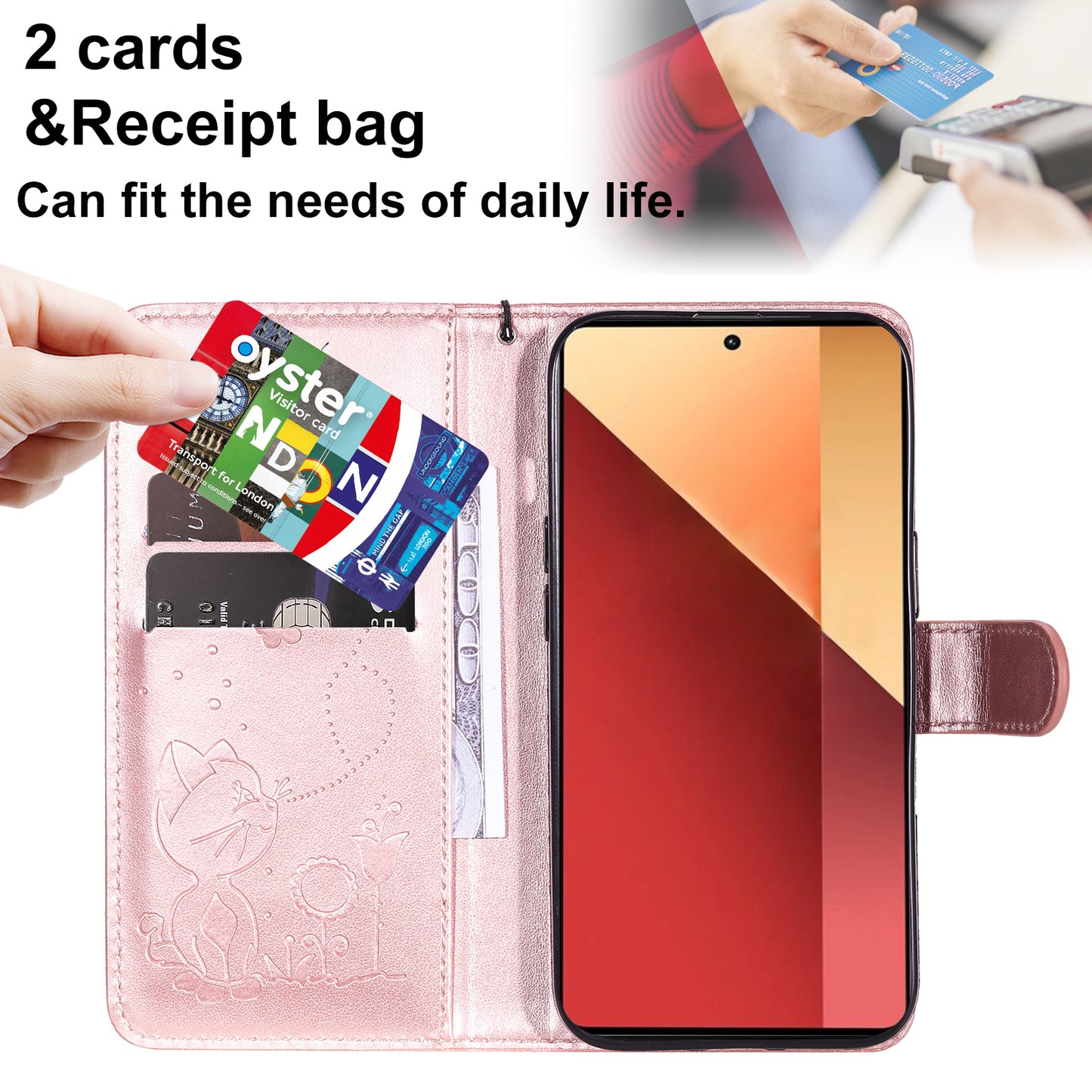 KT Imprinting Flower Series-4 For Xiaomi Redmi Note 13 Pro 4G / Poco M6 Pro 4G Phone Case with Cat Bee Pattern - Rose Gold