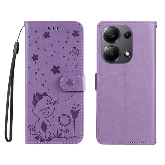 KT Imprinting Flower Series-4 For Xiaomi Redmi Note 13 Pro 4G / Poco M6 Pro 4G Phone Case with Cat Bee Pattern - Purple