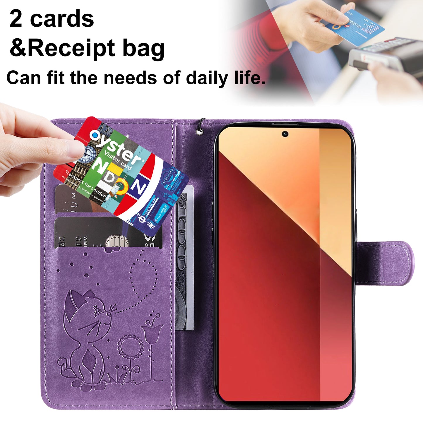 KT Imprinting Flower Series-4 For Xiaomi Redmi Note 13 Pro 4G / Poco M6 Pro 4G Phone Case with Cat Bee Pattern - Purple