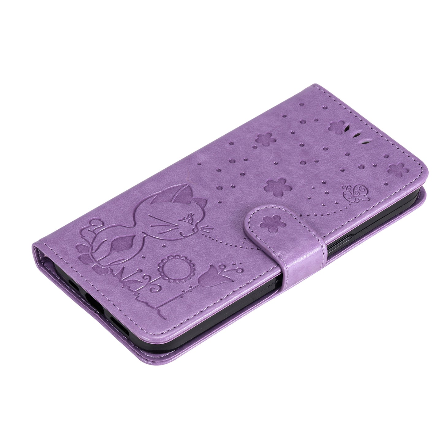 KT Imprinting Flower Series-4 For Xiaomi Redmi Note 13 Pro 4G / Poco M6 Pro 4G Phone Case with Cat Bee Pattern - Purple