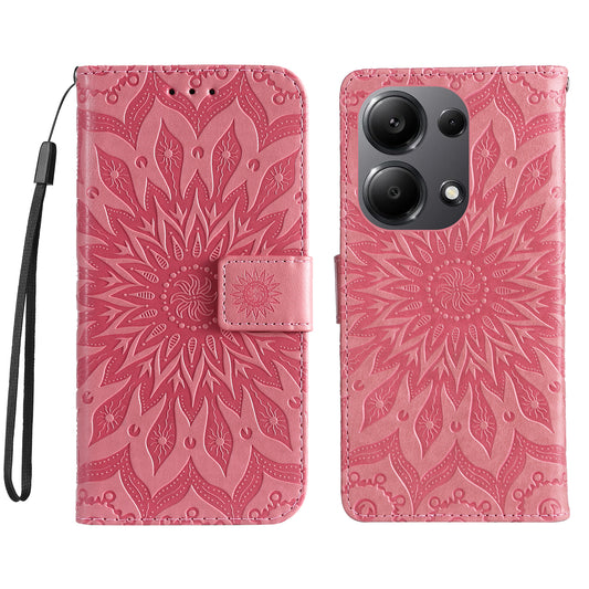 KT Imprinting Flower Series-1 For Xiaomi Redmi Note 13 Pro 4G / Poco M6 Pro 4G Case Sunflower Stand Cover - Pink