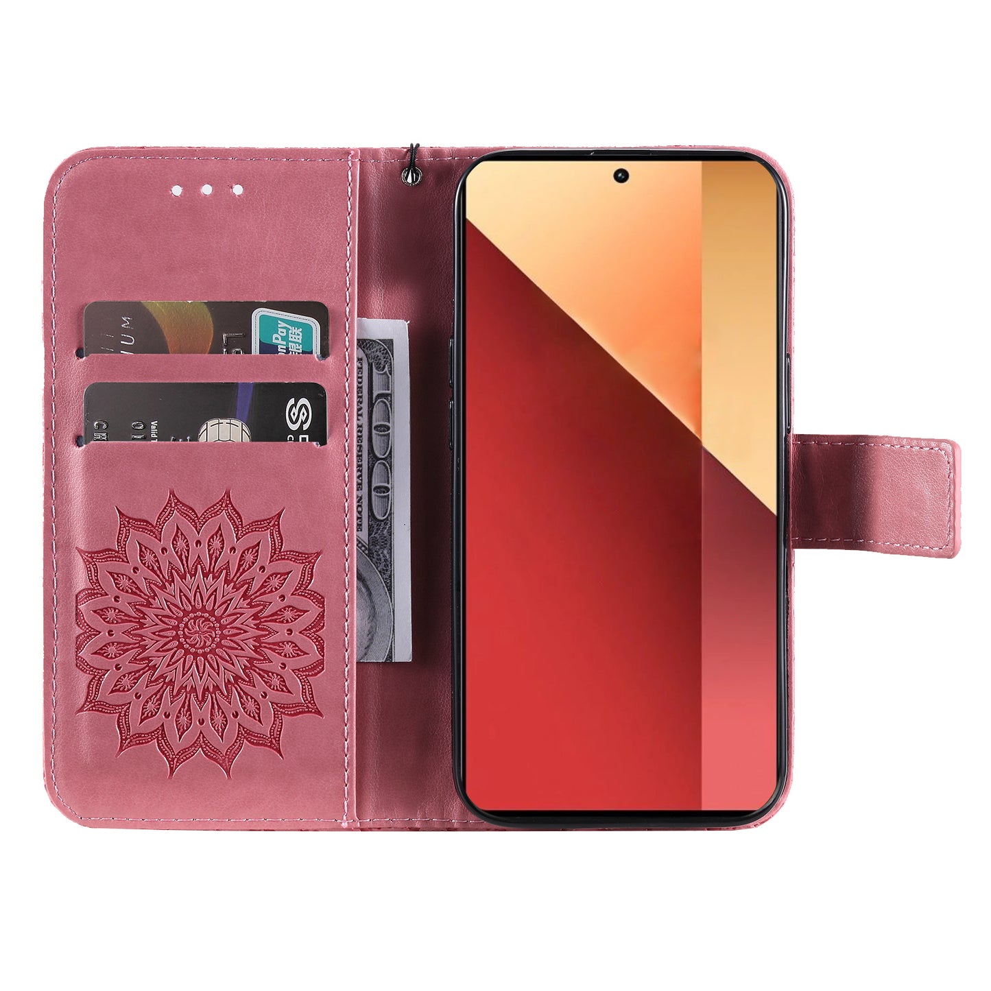 KT Imprinting Flower Series-1 For Xiaomi Redmi Note 13 Pro 4G / Poco M6 Pro 4G Case Sunflower Stand Cover - Pink