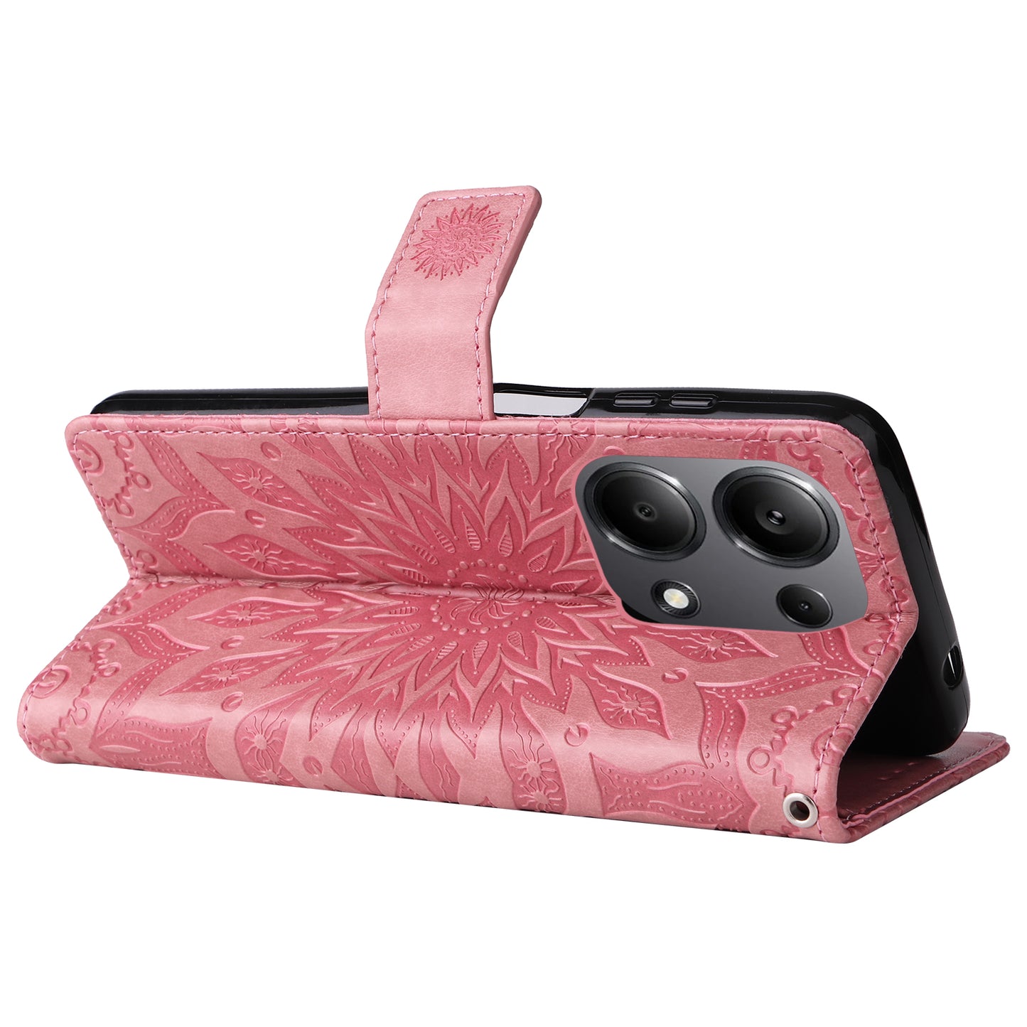 KT Imprinting Flower Series-1 For Xiaomi Redmi Note 13 Pro 4G / Poco M6 Pro 4G Case Sunflower Stand Cover - Pink