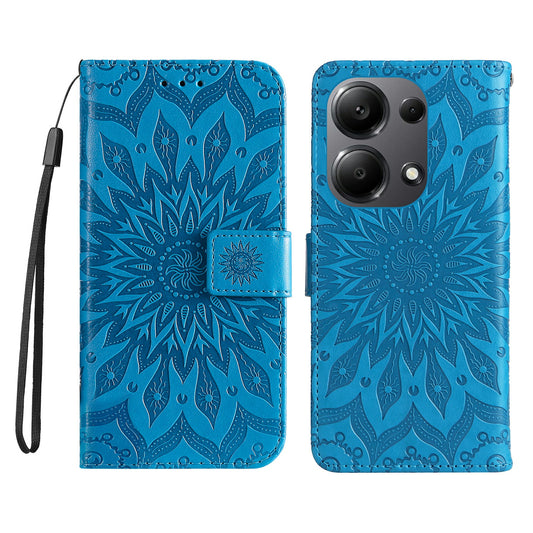 KT Imprinting Flower Series-1 For Xiaomi Redmi Note 13 Pro 4G / Poco M6 Pro 4G Case Sunflower Stand Cover - Blue