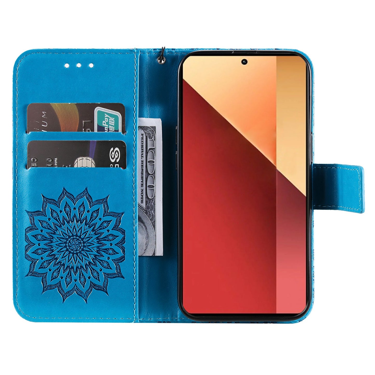KT Imprinting Flower Series-1 For Xiaomi Redmi Note 13 Pro 4G / Poco M6 Pro 4G Case Sunflower Stand Cover - Blue