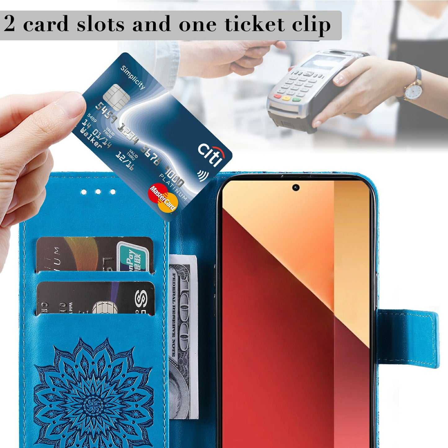 KT Imprinting Flower Series-1 For Xiaomi Redmi Note 13 Pro 4G / Poco M6 Pro 4G Case Sunflower Stand Cover - Blue