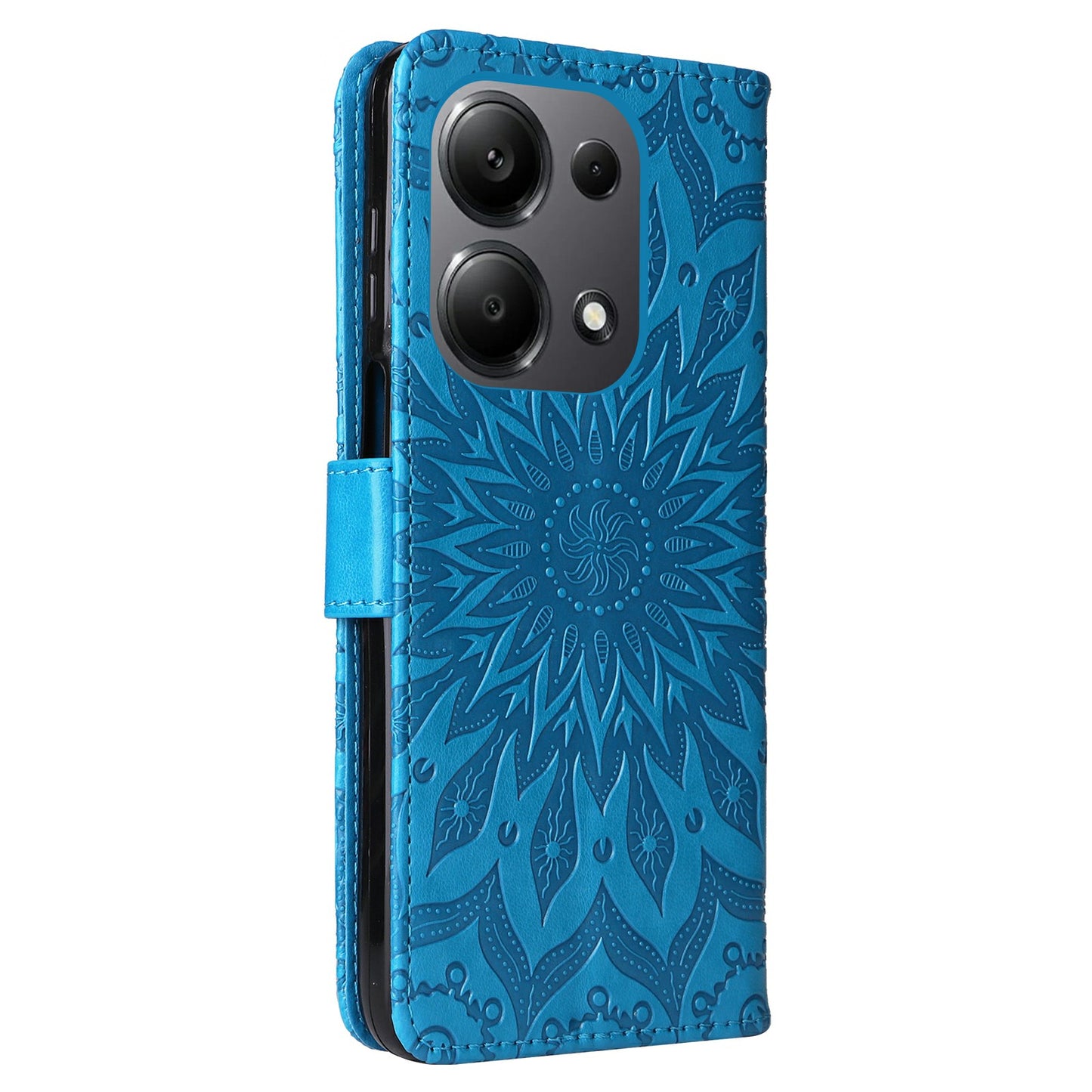 KT Imprinting Flower Series-1 For Xiaomi Redmi Note 13 Pro 4G / Poco M6 Pro 4G Case Sunflower Stand Cover - Blue