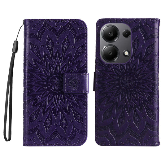 KT Imprinting Flower Series-1 For Xiaomi Redmi Note 13 Pro 4G / Poco M6 Pro 4G Case Sunflower Stand Cover - Purple