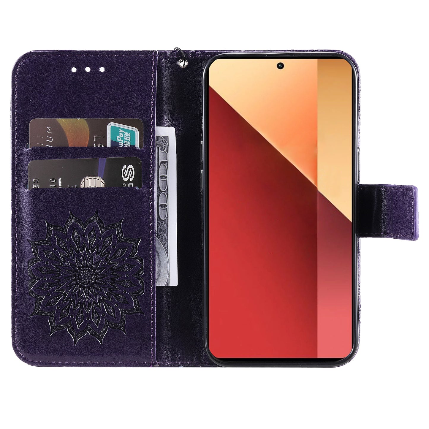 KT Imprinting Flower Series-1 For Xiaomi Redmi Note 13 Pro 4G / Poco M6 Pro 4G Case Sunflower Stand Cover - Purple