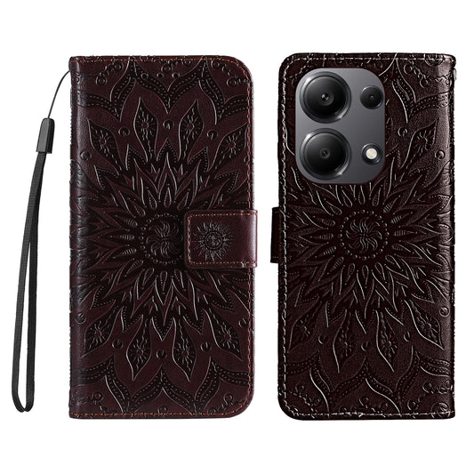 KT Imprinting Flower Series-1 For Xiaomi Redmi Note 13 Pro 4G / Poco M6 Pro 4G Case Sunflower Stand Cover - Brown