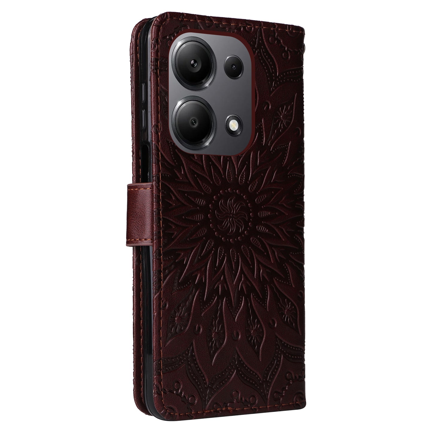 KT Imprinting Flower Series-1 For Xiaomi Redmi Note 13 Pro 4G / Poco M6 Pro 4G Case Sunflower Stand Cover - Brown