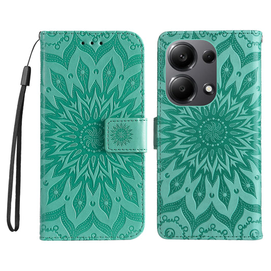 KT Imprinting Flower Series-1 For Xiaomi Redmi Note 13 Pro 4G / Poco M6 Pro 4G Case Sunflower Stand Cover - Green