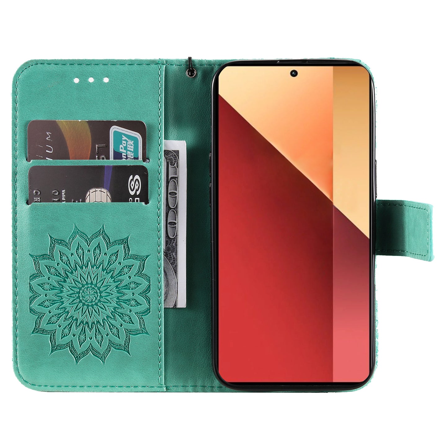 KT Imprinting Flower Series-1 For Xiaomi Redmi Note 13 Pro 4G / Poco M6 Pro 4G Case Sunflower Stand Cover - Green