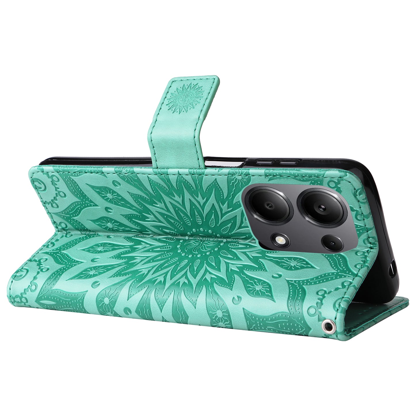 KT Imprinting Flower Series-1 For Xiaomi Redmi Note 13 Pro 4G / Poco M6 Pro 4G Case Sunflower Stand Cover - Green
