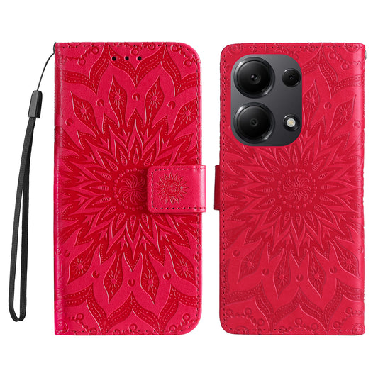 KT Imprinting Flower Series-1 For Xiaomi Redmi Note 13 Pro 4G / Poco M6 Pro 4G Case Sunflower Stand Cover - Red
