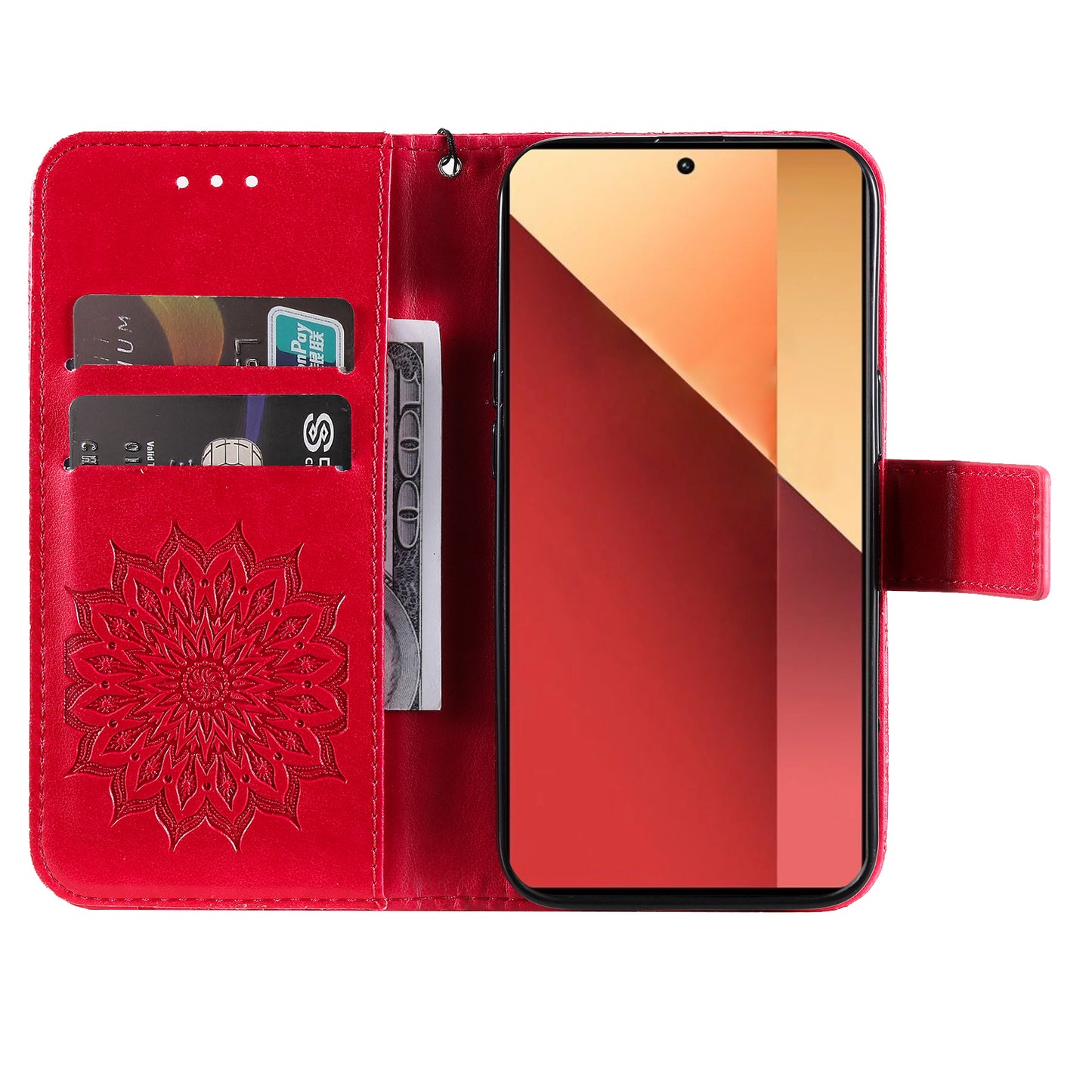 KT Imprinting Flower Series-1 For Xiaomi Redmi Note 13 Pro 4G / Poco M6 Pro 4G Case Sunflower Stand Cover - Red