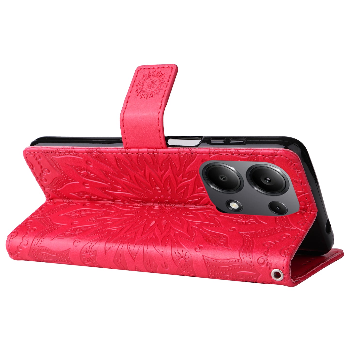 KT Imprinting Flower Series-1 For Xiaomi Redmi Note 13 Pro 4G / Poco M6 Pro 4G Case Sunflower Stand Cover - Red